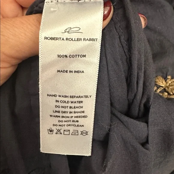 Roberta Roller Rabbit Dark Navy Bespoke Faith Dress with beige embroidery size M - Picture 15 of 15